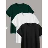 Cool Tarz Erkek 3 Lü Paket Comfort Fit %100 Pamuk Kalın Dokulu Çok Renkli T-Shirt - Beyaz - Siyah - Yeşil