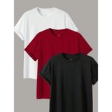 Cool Tarz Erkek 3 Lü Paket Comfort Fit %100 Pamuk Kalın Dokulu Çok Renkli T-Shirt - XL - Beyaz - Siyah - Kırmızı