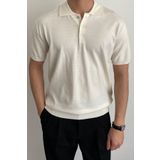 COOL TARZ Erkek Beyaz Düğmeli Regular Fit Triko T-Shirt