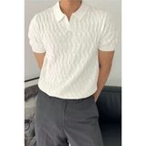 Cool Tarz Erkek Beyaz Ince Saç Örgülü Slim Fit Polo Yaka Triko T-Shirt - XL