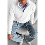Cool Tarz Erkek Beyaz Regular Fit Yarım Pat Fermuarlı Yaka Triko Kazak - S