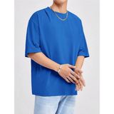 Cool Tarz Erkek Bisiklet Yaka %100 Pamuk T-Shirt - Saks