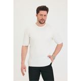 Cool Tarz Erkek Bisiklet Yaka Fitilli Kısa Kollu Ince Triko T-Shirt - M - Beyaz