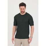 Cool Tarz Erkek Bisiklet Yaka Fitilli Kısa Kollu Ince Triko T-Shirt - M - Haki