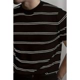 Cool Tarz Erkek Çizgi Detaylı Slim Fit Bisiklet Yaka Triko T-Shirt - Siyah