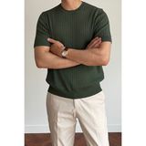 Cool Tarz Erkek Haki Fitilli Slim Fit Bisiklet Yaka Triko T-Shirt - XL