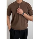 COOL TARZ Erkek Kahverengi Düğmeli Regular Fit Triko T-Shirt