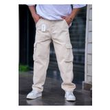 Cool Tarz Erkek Kargo Cep Baggy Pantolon Krem Rengi