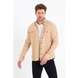 COOL TARZ Erkek Krem Çift Cepli Çıt Çıt Düğmeli Slim Fit Kot Gömlek-tcktgmlkr03s