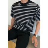 COOL TARZ Erkek Mat Siyah Kısa Kollu Fitilli Akrilik-Pamuk Karışımlı Triko T-Shirt