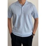 Cool Tarz Erkek Mavi Düğmeli Regular Fit Triko T-Shirt - XL