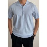 COOL TARZ Erkek Mavi Düğmeli Regular Fit Triko T-Shirt