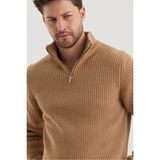 Cool Tarz Erkek Oversize Fermuarlı Balıkçı Triko Kazak - Hardal