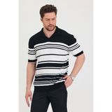 COOL TARZ Erkek Polo Siyah Beyaz Çizgi Detaylı Triko T-shirt