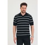 COOL TARZ Erkek Polo Yaka Beyaz Çift Çizgi Detaylı Siyah Triko T-shirt