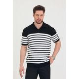 COOL TARZ Erkek Polo Yaka Beyaz Çizgi Detaylı Siyah Triko T-shirt