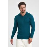 Cool Tarz Erkek Polo Yaka Fitilli Triko Kazak - M - Petrol