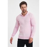 Cool Tarz Erkek Polo Yaka Fitilli Triko Kazak - XL - Pudra