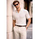 Cool Tarz Erkek Polo Yaka Ince Triko Tişört Yazlık Rahat Kalıp - Beyaz - S