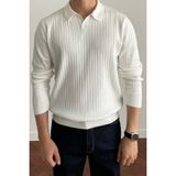 Cool Tarz Erkek Polo Yaka Triko Kazak Slim Fit Fitilli - Beyaz
