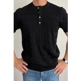 COOL TARZ Erkek Siyah Hakim Yaka Düğmeli Slim Fit Triko T-Shirt
