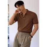 COOL TARZ Erkek Triko Polo Yaka Tişört Slim İnce Dokulu Şık Basic Triko T-Shirt
