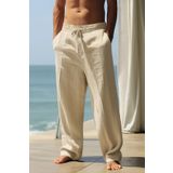 COOL TARZ Erkek Vizon Relaxed Fıt Pamuklu Keten Pantolon