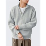 Cool Tarz Gri Erkek Oversize Fermuarlı Balıkçı Triko Kazak - XL