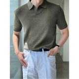 Cool Tarz Haki Erkek Fitilli Polo Yaka Triko T-Shirt - M