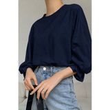 COOL TARZ Kadın Bisiklet Yaka Balon Kollu Oversize Basic Günlük Bluz