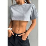 COOL TARZ Kadın Gri Bisiklet Yaka Oversize Crop T-Shirt