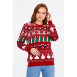 Cool Tarz Kadın Kırmızı-Yeşil-Beyaz Cristmas Yılbaşı Kazağı - 240-Kırmızı