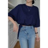 COOL TARZ Kadın Şık Oversize Lacivert Tişört Yan Bağlamalı Rahat Yazlık T-Shirt