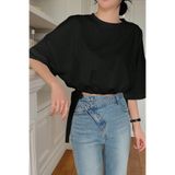 COOL TARZ Kadın Şık Oversize Siyah Tişört Yan Bağlamalı Rahat Yazlık T-Shirt