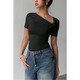 COOL TARZ Kadın Siyah Çapraz Yaka Kısa Kollu Slim Fit Bluz