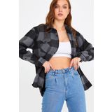 Cool Tarz KCPODG001 Antrasit Kadın Slim Fit Düğmeli Yaka Çift Cepli Oduncu Ekose Gömlek