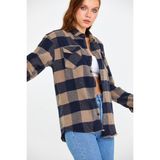 Cool Tarz KCPODG001 Kahverengi Kadın Slim Fit Düğmeli Yaka Çift Cepli Oduncu Ekose Gömlek