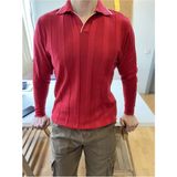 COOL TARZ Kırmızı Erkek Kalın Şeritli Polo Yaka Triko T-Shirt