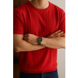 COOL TARZ Mat Kırmızı Erkek Yuvarlak Yaka Örme T-shirt