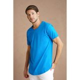 Cool Tarz Saks Erkek Oval Kesim Slim Fit Pis Yaka Salaş T-Shirt