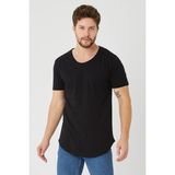 Cool Tarz Siyah Erkek Oval Kesim Slim Fit Pis Yaka Salaş T-Shirt - XL