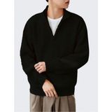 Cool Tarz Siyah Erkek Oversize Fermuarlı Balıkçı Triko Kazak - XL