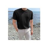 COOL TARZ Siyah Erkek Yuvarlak Yaka 2 Çizgili Örme T-shirt