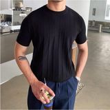 Cool Tarz Siyah Erkek Yuvarlak Yaka Örme T-Shirt - XL