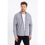 Cool Tarz TTCKTGMLK Erkek Gri Çift Cepli Çıt Çıt Düğmeli Slim Fit Kot Gömlek