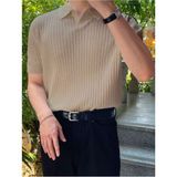 Cool Tarz Vizon Erkek Fitilli Polo Yaka Triko T-Shirt - M