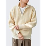 Cool Tarz Vizon Erkek Oversize Fermuarlı Yaka Triko Kazak Günlük Stil ile Rahat Kullanım - XL