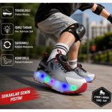 Cool Wheel-Flt 31/36 Patenli Mekanizmalı Akıllı Bağcık Siystem LED Işıklı Tabanlı Spor Ayakkabı - Gri