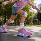Cool Wheel-Flt 31/36 Patenli Mekanizmalı Akıllı Bağcık Siystem LED Işıklı Tabanlı Spor Ayakkabı - Pembe