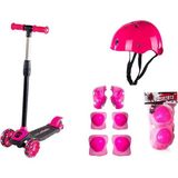 Cool Wheels 3 Tekerlekli Pembe Scooter Kasklı 5 - 7 Yaş İçin LED Işıklı Tekerlekli Full Set